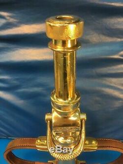 Vintage 21/2 In. Larkin 18in. Leather Handle Polished Brass Fire Nozzle