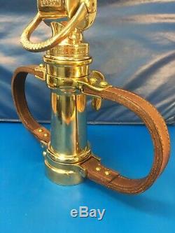 Vintage 21/2 In. Larkin 18in. Leather Handle Polished Brass Fire Nozzle