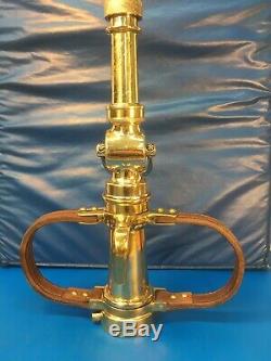 Vintage 21/2 In. Larkin 18in. Leather Handle Polished Brass Fire Nozzle
