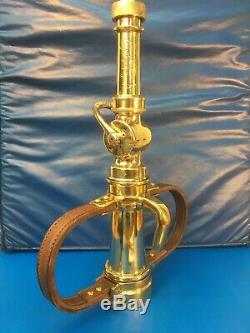 Vintage 21/2 In. Larkin 18in. Leather Handle Polished Brass Fire Nozzle