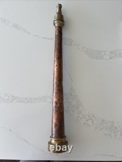 Vintage 25 Brass & Copper Fire Hose Nozzle Threaded End Antique Firefighter