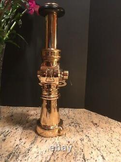Vintage 2 1/2 In. Wooster Polished Brass / 11/4 Tip With Shut Off Fire Nozzle 16 H