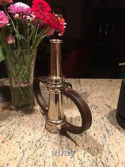 Vintage 2 1/2 Inch Nickel Over Brass Play Pipe Fire Nozzle And 1 1/4 Inch Tip