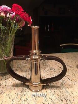 Vintage 2 1/2 Inch Nickel Over Brass Play Pipe Fire Nozzle And 1 1/4 Inch Tip