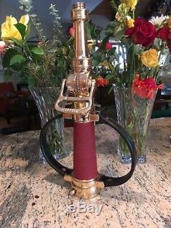 Vintage 2 1/2 inch red Cord Wrapped Akron Brass Leather Handle Fire Nozzle