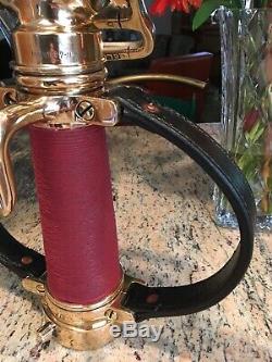 Vintage 2 1/2 inch red Cord Wrapped Akron Brass Leather Handle Fire Nozzle
