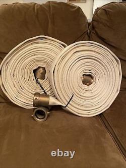 Vintage 50ft Fire Hose Underwriters Laboratories Brass Fittings