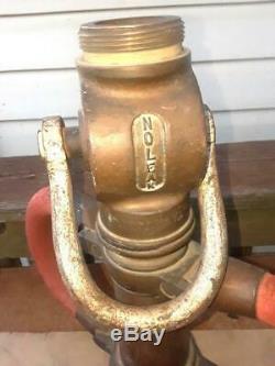 Vintage AKRON Brass 1939 NOLEAK Fire Fire Nozzle On / Off Valve w Red Handles