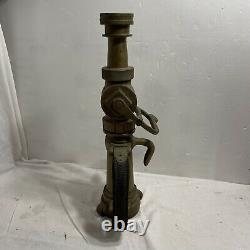 Vintage AKRON Brass & Elkhart Brass Fire Nozzle On/Off Ball with Leather Handles