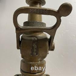 Vintage AKRON Brass & Elkhart Brass Fire Nozzle On/Off Ball with Leather Handles