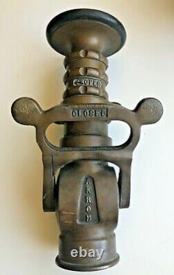 Vintage AKRON Brass Fire Hose Nozzle with ELKHART Tip FREE Shipping