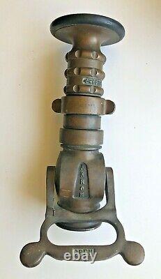 Vintage AKRON Brass Fire Hose Nozzle with ELKHART Tip FREE Shipping