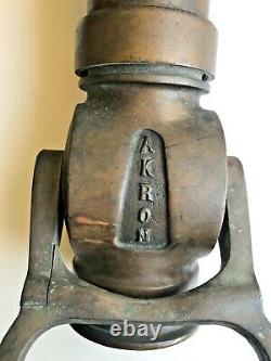 Vintage AKRON Brass Fire Hose Nozzle with ELKHART Tip FREE Shipping