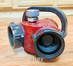 Vintage AKRON Brass Fire Hose Siamese Clapper Adapter Valve Hydrant Splitter NY