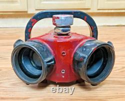 Vintage AKRON Brass Fire Hose Siamese Clapper Adapter Valve Hydrant Splitter NY