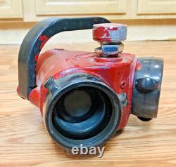 Vintage AKRON Brass Fire Hose Siamese Clapper Adapter Valve Hydrant Splitter NY