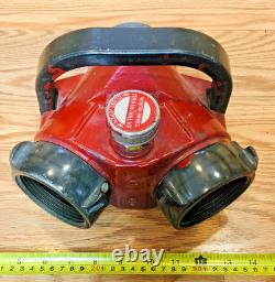 Vintage AKRON Brass Fire Hose Siamese Clapper Adapter Valve Hydrant Splitter NY