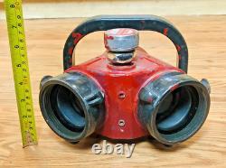 Vintage AKRON Brass Fire Hose Siamese Clapper Adapter Valve Hydrant Splitter NY