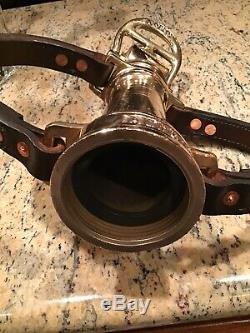 Vintage ALFCO 21/2 In. Leather Hd. Brass Play Pipe With Shut Off Fire Nozzle