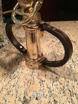 Vintage ALFCO 21/2 In. Leather Hd. Brass Play Pipe With Shut Off Fire Nozzle