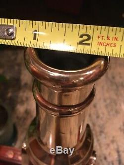 Vintage Akron Brass 21/2 In. Leather Hd. Fire Nozzle With Akron Shut Off & Tip