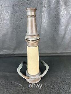 Vintage Akron Brass 2 1/2 In. Fire Nozzle 15 In. H, White Cord, 11/8 In. Tip