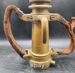 Vintage Akron Brass Fire Nozzle 15.25 Dual Leather Handles Patent 2127188