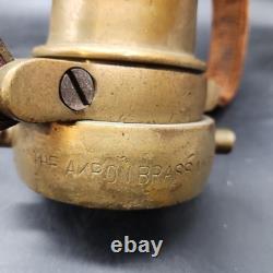Vintage Akron Brass Fire Nozzle 15.25 Dual Leather Handles Patent 2127188