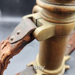 Vintage Akron Brass Fire Nozzle 15.25 Dual Leather Handles Patent 2127188
