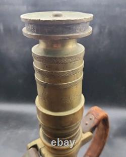 Vintage Akron Brass Fire Nozzle 15.25 Dual Leather Handles Patent 2127188