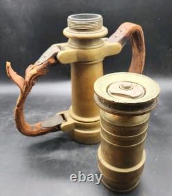 Vintage Akron Brass Fire Nozzle 15.25 Dual Leather Handles Patent 2127188