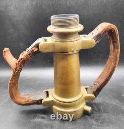 Vintage Akron Brass Fire Nozzle 15.25 Dual Leather Handles Patent 2127188