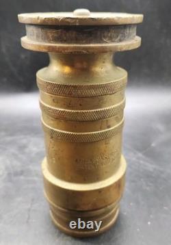 Vintage Akron Brass Fire Nozzle 15.25 Dual Leather Handles Patent 2127188