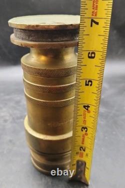 Vintage Akron Brass Fire Nozzle 15.25 Dual Leather Handles Patent 2127188