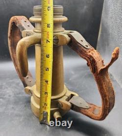 Vintage Akron Brass Fire Nozzle 15.25 Dual Leather Handles Patent 2127188