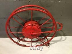 Vintage Antique Metal Fire Hose Reel Red Large Wall Mount School Factory