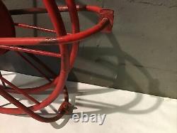 Vintage Antique Metal Fire Hose Reel Red Large Wall Mount School Factory