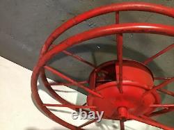 Vintage Antique Metal Fire Hose Reel Red Large Wall Mount School Factory