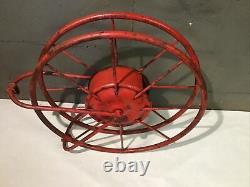 Vintage Antique Metal Fire Hose Reel Red Large Wall Mount School Factory