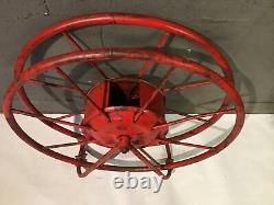 Vintage Antique Metal Fire Hose Reel Red Large Wall Mount School Factory