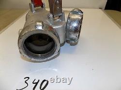 Vintage BRASS 2-Way Fire Hydrant Hose Splitter Valve Adapter Leather Handle