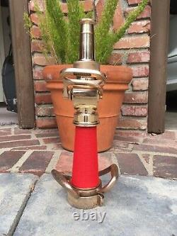 Vintage Brass 21/2 In. Fire Nozzle With Red Wrapped Cord By Wooster Brass Co