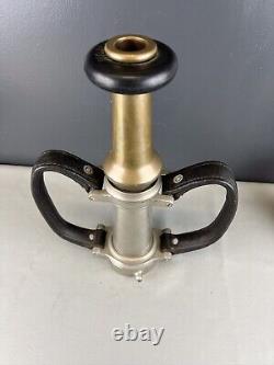 Vintage Brass American Lafrance 2 1/2 In Fire Nozzle, leather Hds