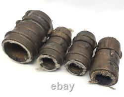 Vintage Brass Fire Hose Coupling Lot of 4 Fabric Firehose Fittings, 2 Sizes