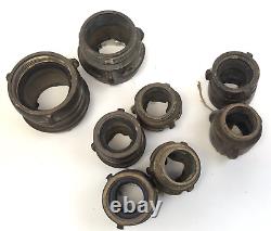 Vintage Brass Fire Hose Coupling Lot of 4 Fabric Firehose Fittings, 2 Sizes