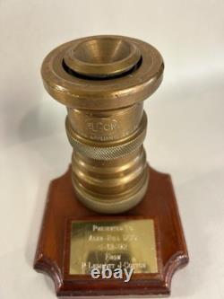 Vintage Brass Fire Hose Nozzle Presentation Mounted ELGON