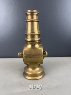 Vintage Brass Fire Nozzle Shut Off With3/4 In. Tip X 2 In. Fine Thrds. Base