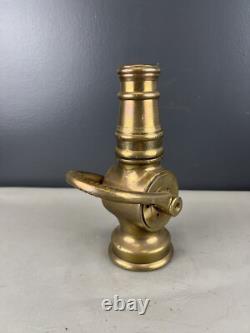 Vintage Brass Fire Nozzle Shut Off With3/4 In. Tip X 2 In. Fine Thrds. Base