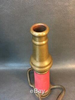 Vintage Brass Red Cord Wrapped 15 In. Play Pipe Fire Nozzle With 11/8 Tip