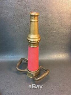 Vintage Brass Red Cord Wrapped 15 In. Play Pipe Fire Nozzle With 11/8 Tip